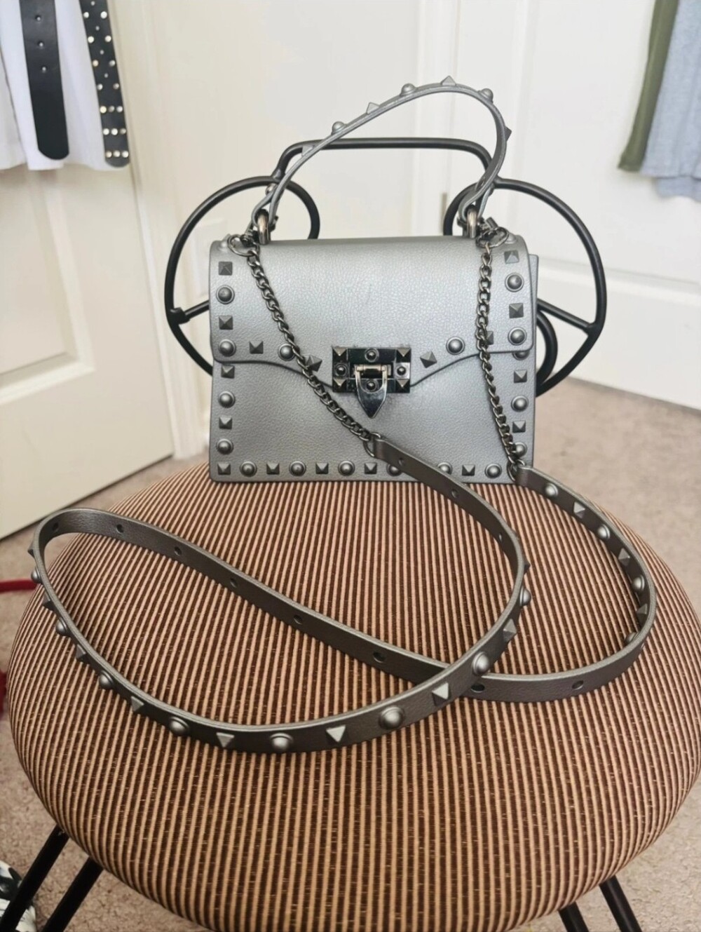 Gunmetal Gray Spiked Bag 8"L x 6"H x 3"W